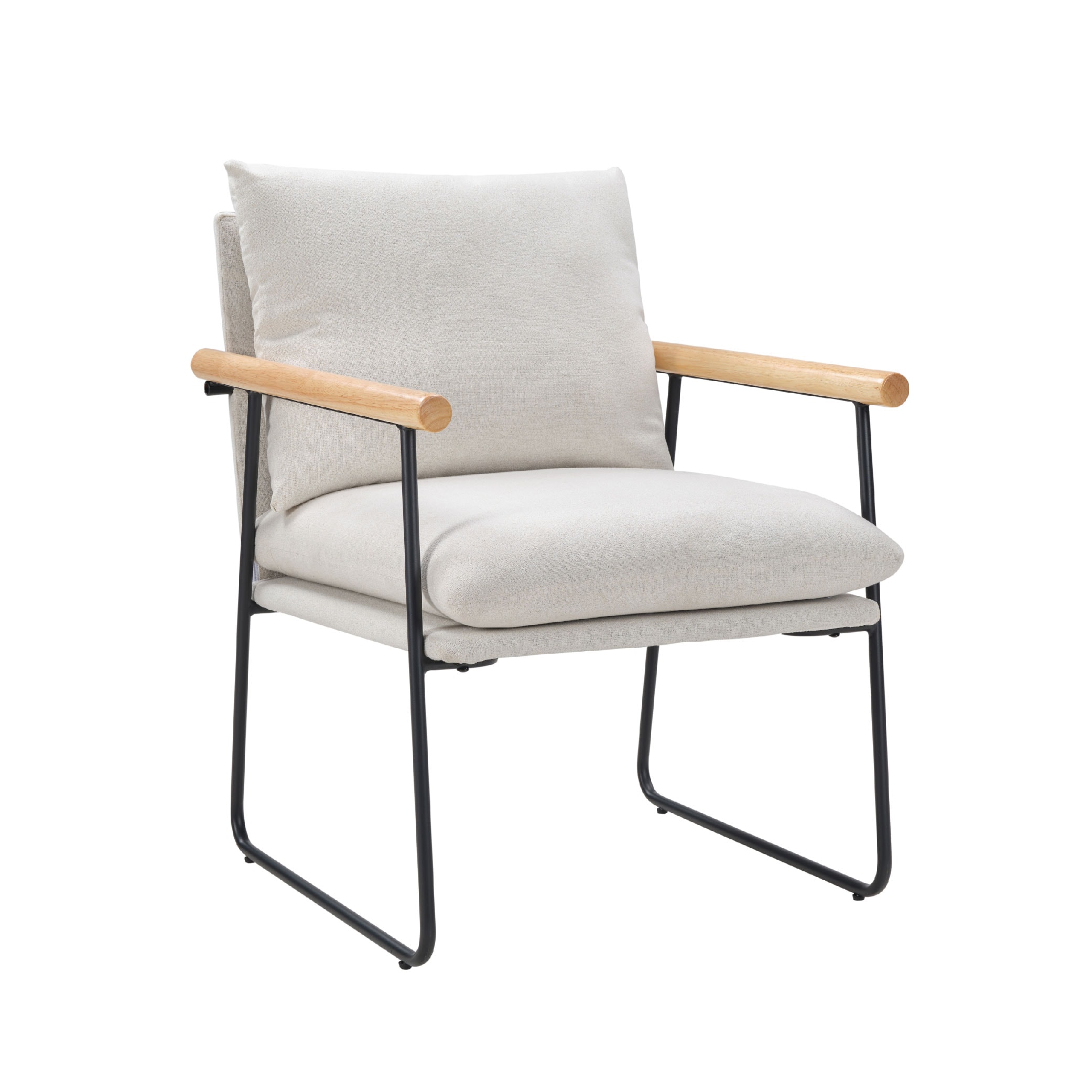 Modern Accent Chair, Comfy Chair With Removable Cushion, Vanity Chair With Wood Armrests For Living Room, Bedroom, White_voghion.com